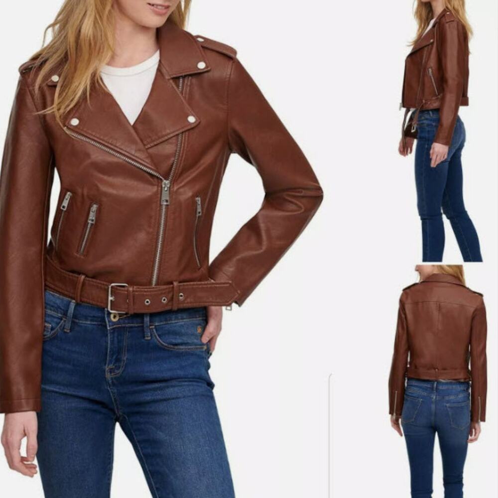 LEVI'S Women's Faux Leather Moto Jacket Brown Size L
